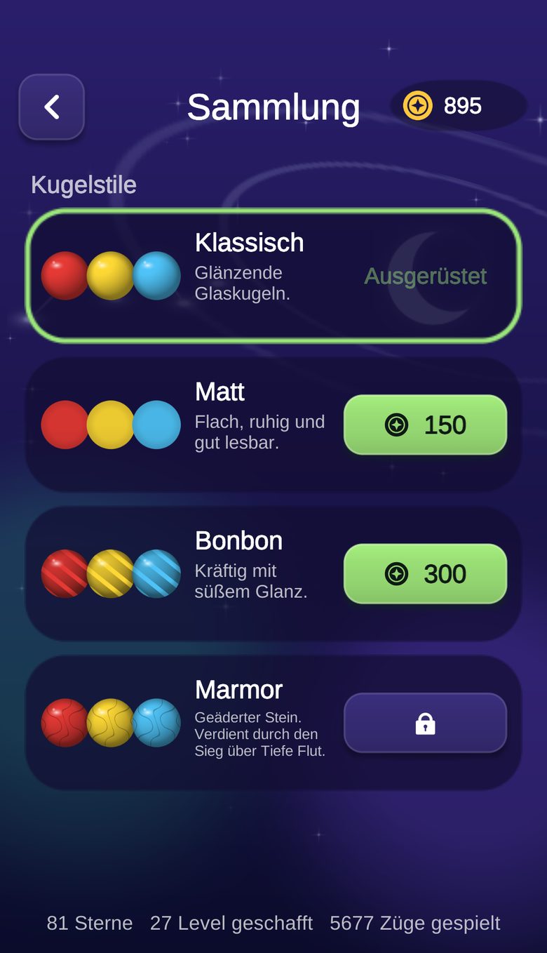 Sammlung mit den Kugelstilen Klassisch, Matt, Bonbon und Marmor