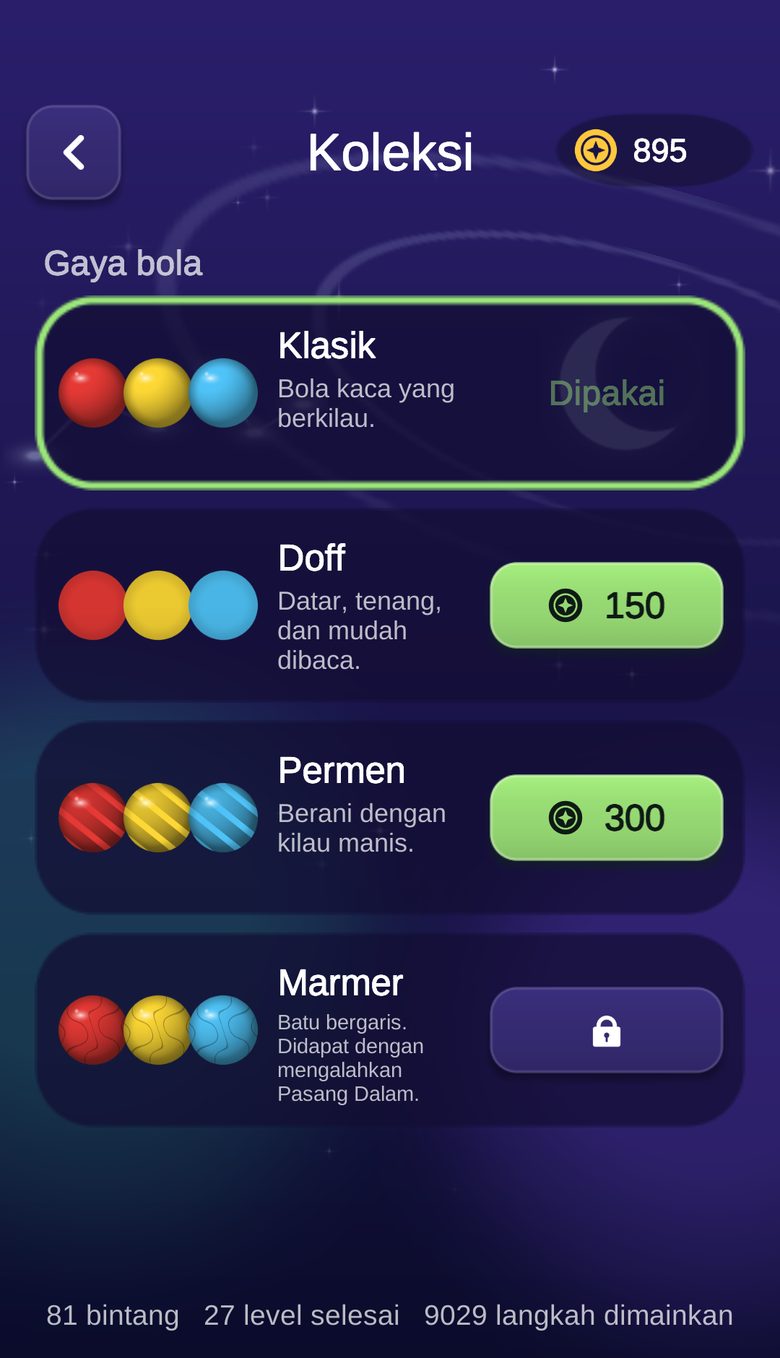 Layar Koleksi dengan gaya bola Klasik, Doff, Permen, dan Marmer